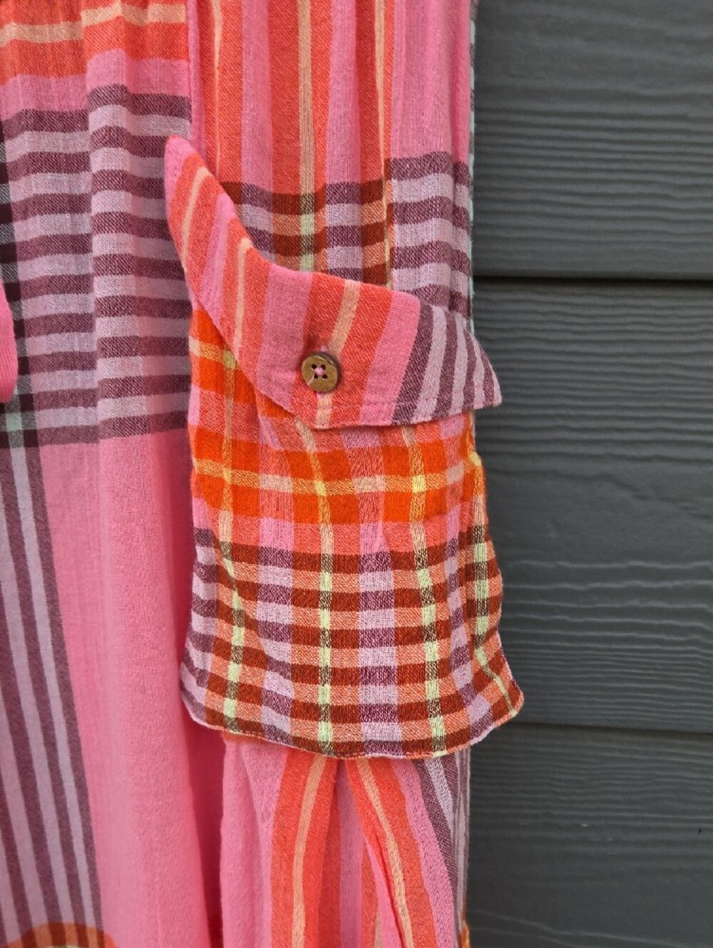Free People Pink and Orange Plaid Cargo Joggers - Picture 6 of 7
